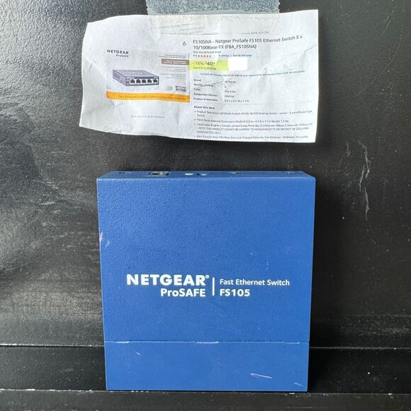 5/$25 Netgear ProSAFE 5 Port 10/100 Switch FS105 v3 EUC - Picture 5 of 7